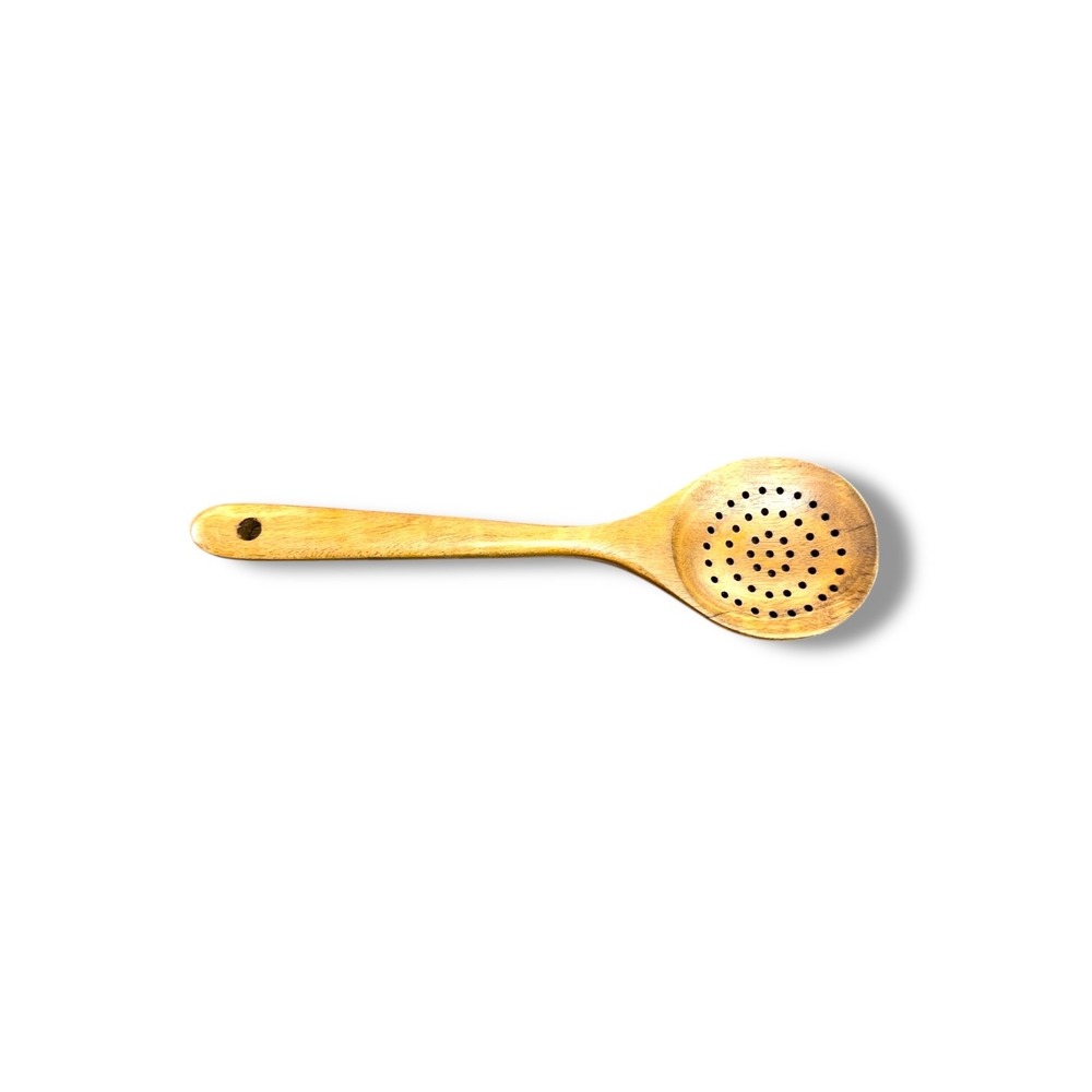 Wooden Slotted Spoon Kitchen Strainer Tool Natural Cooking Utensil Rustic